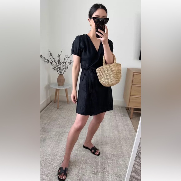 H&M Dresses & Skirts - H&M Black Linen-Blend Wrap Dress